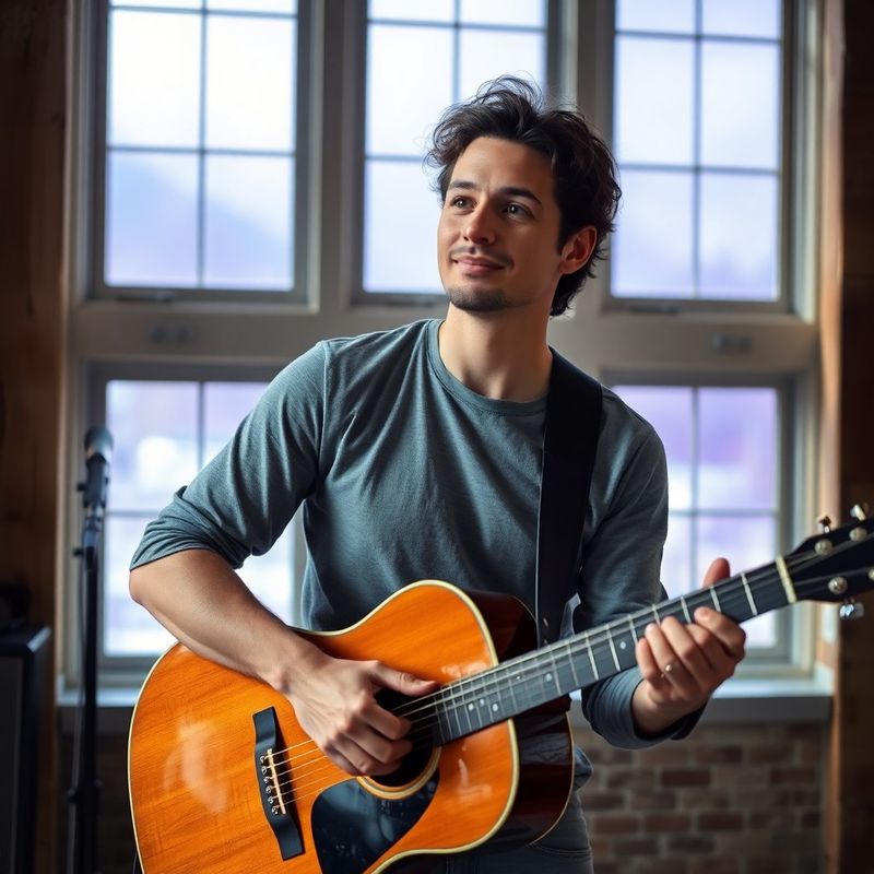 Environmental portrait of a musician holding a guitar in a Vancouver loft