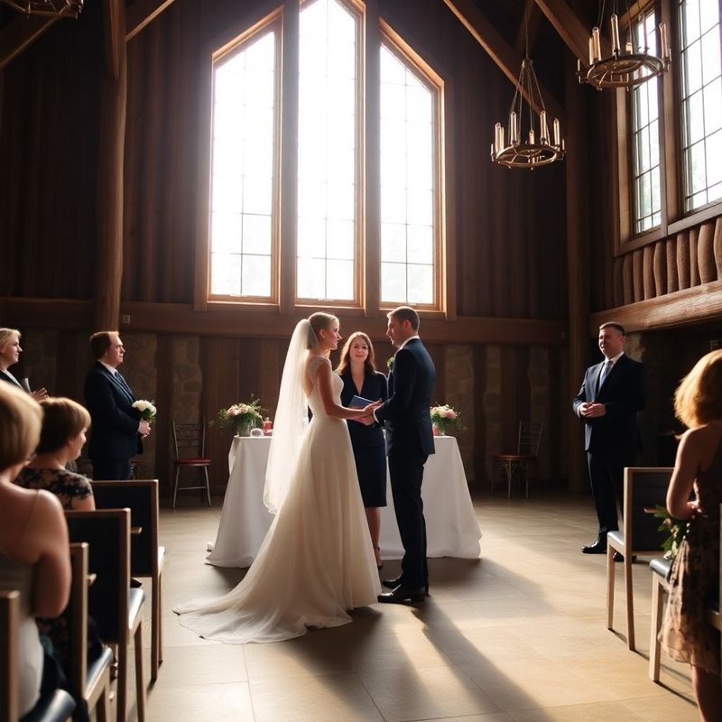Wedding couple at the altar in a timber-and-stone BC venue