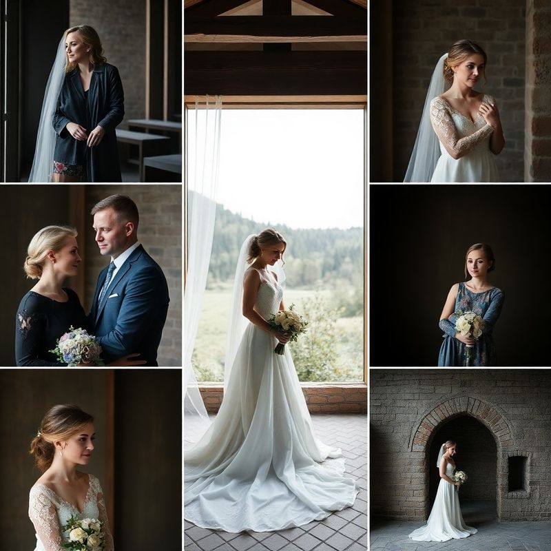 Editorial collage of portrait, wedding, and commercial photography in a violet palette